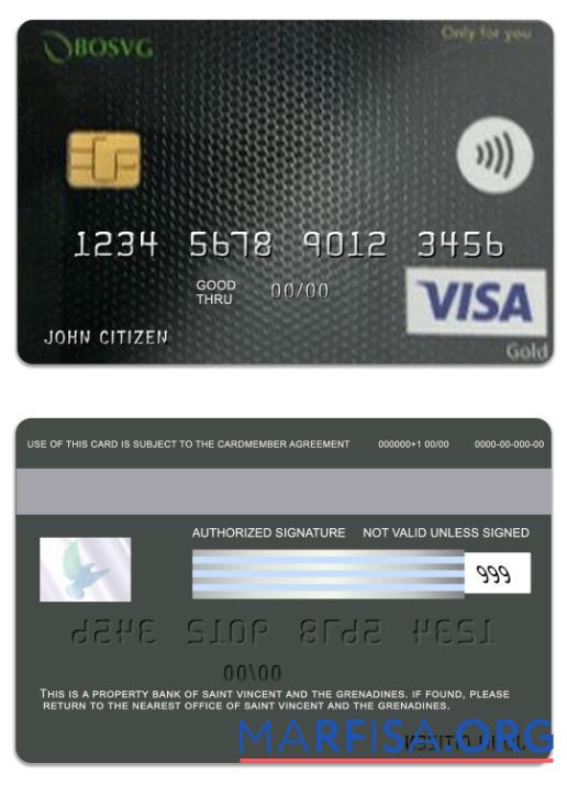 Blank Saint Vincent and The Grenadines BOSVG visa gold card template